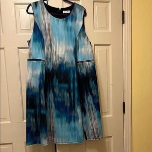 Calvin Klein Abstract Blue and Black Dress. Aquatic colors. Size 18W